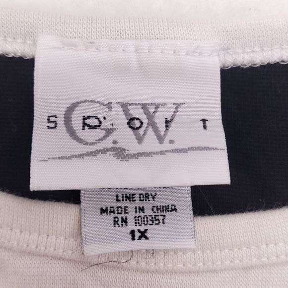 CW Sport Casual Crew Neck Sleeveless Tank Top Shirt Womens Size 1X Black White - Picture 3 of 10